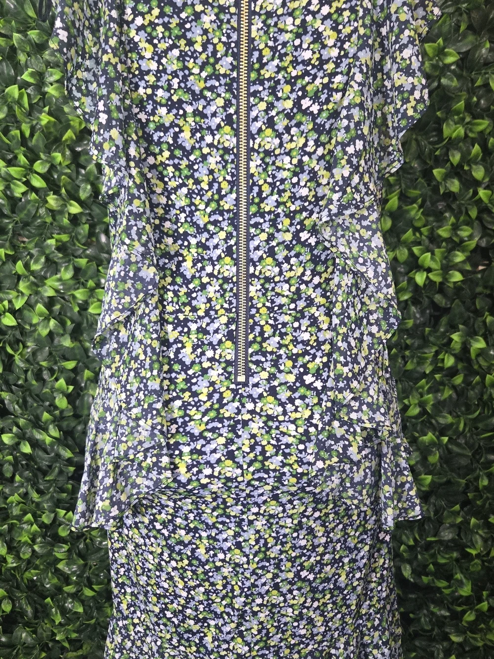 Michael Kors Navy Floral Ruffle Midi Dress